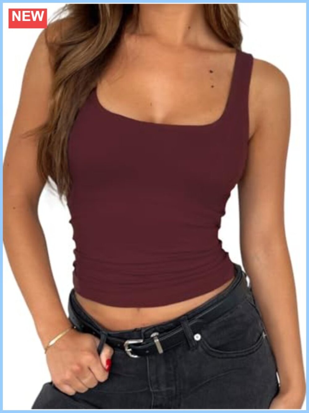 Double Layer Square Neck Strappy Tank Top Modal Sleeveless Crop Workout